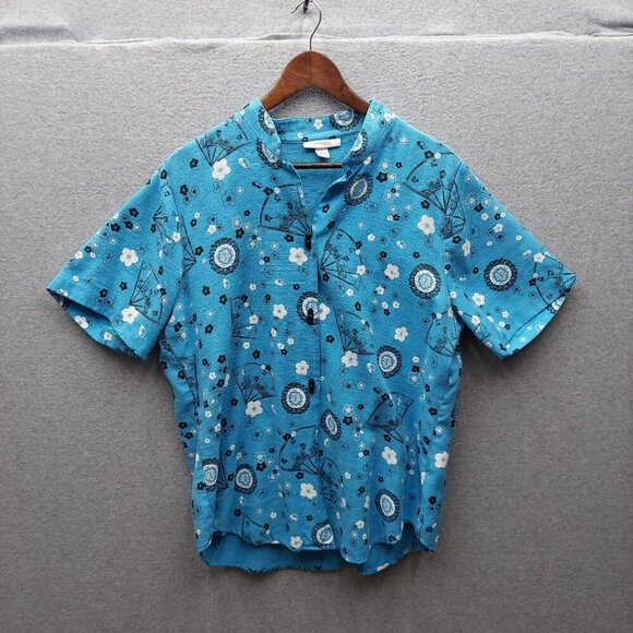 Dressbarn Woman Blue Floral Print Short Sleeve Blouse 18/20 Lightweight Comforta - Picture 1 of 4